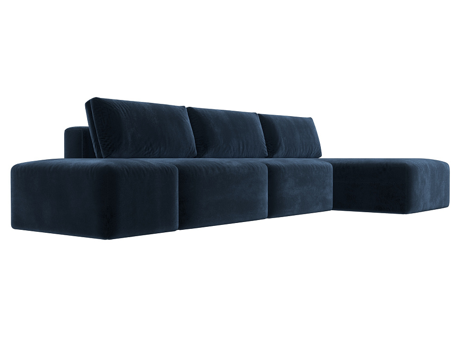 Диван угловой модульный с пуфом Лига-060 НПБ Лонг угол универсальный (tower 13 синий)