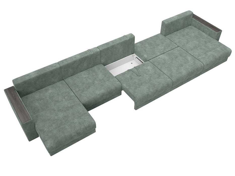 Диван П-образный с декором Лига-049 НПБ Мегалонг (brut 08 зеленый)