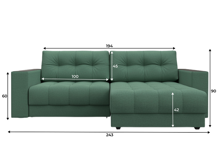 Диван угловой с декором Лига-049 НПБ (амур 11 зеленый)