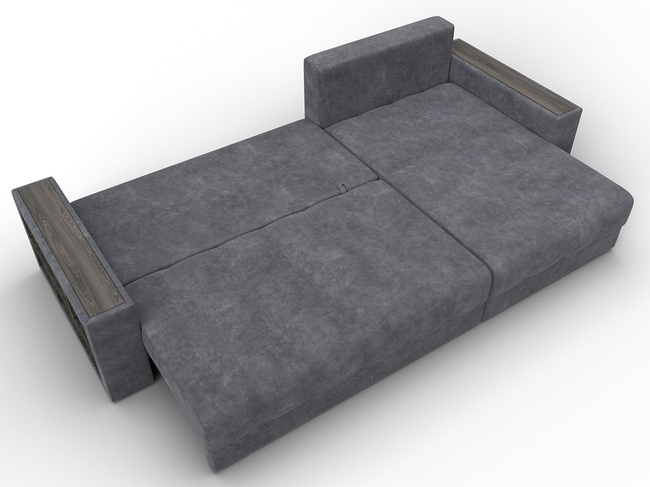 Диван угловой с декором и полкой Лига-050 НПБ (brut 16 темно-серый)