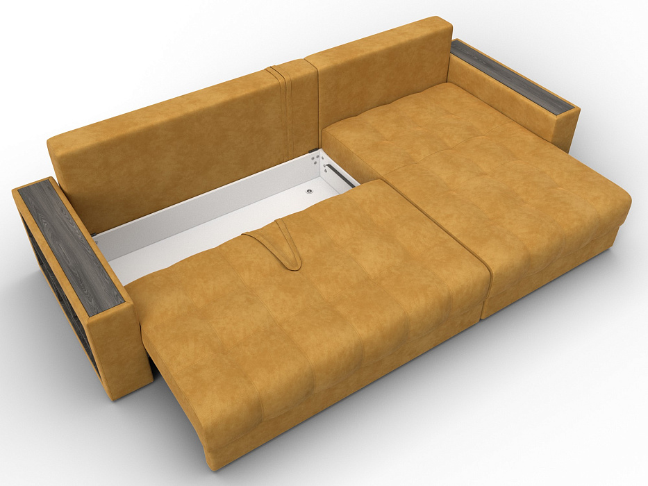 Диван угловой с декором и полкой Лига-050 НПБ (brut 10 желтый)