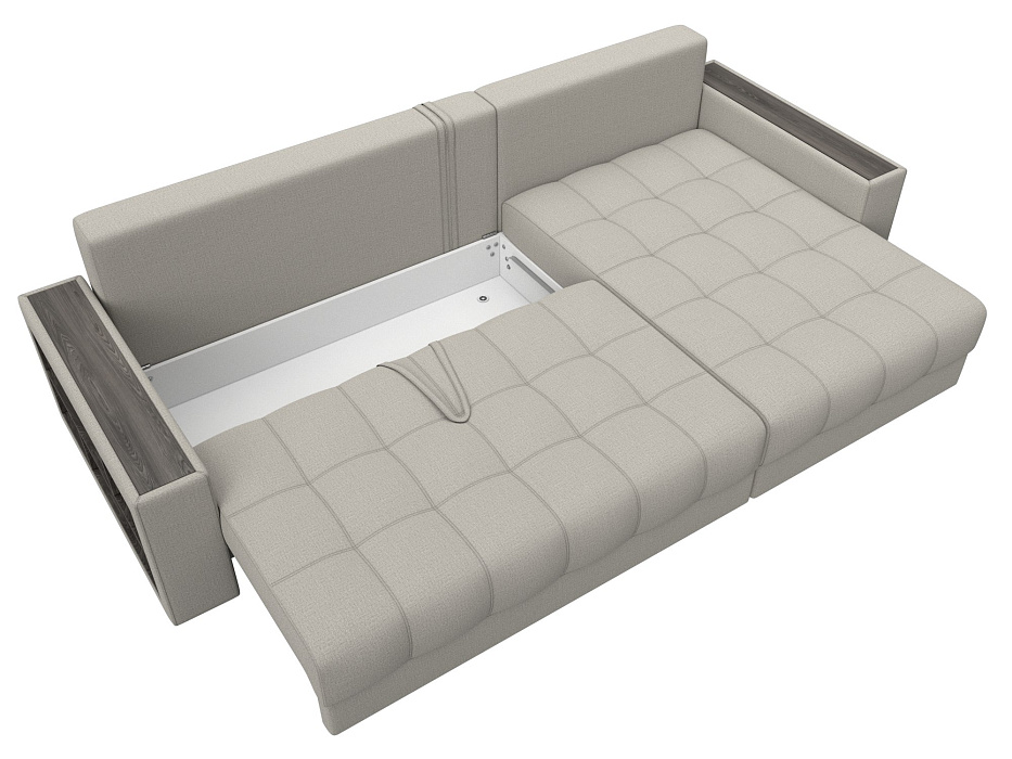 Диван угловой с декором и полкой Лига-050 НПБ (амур 02 бежевый)