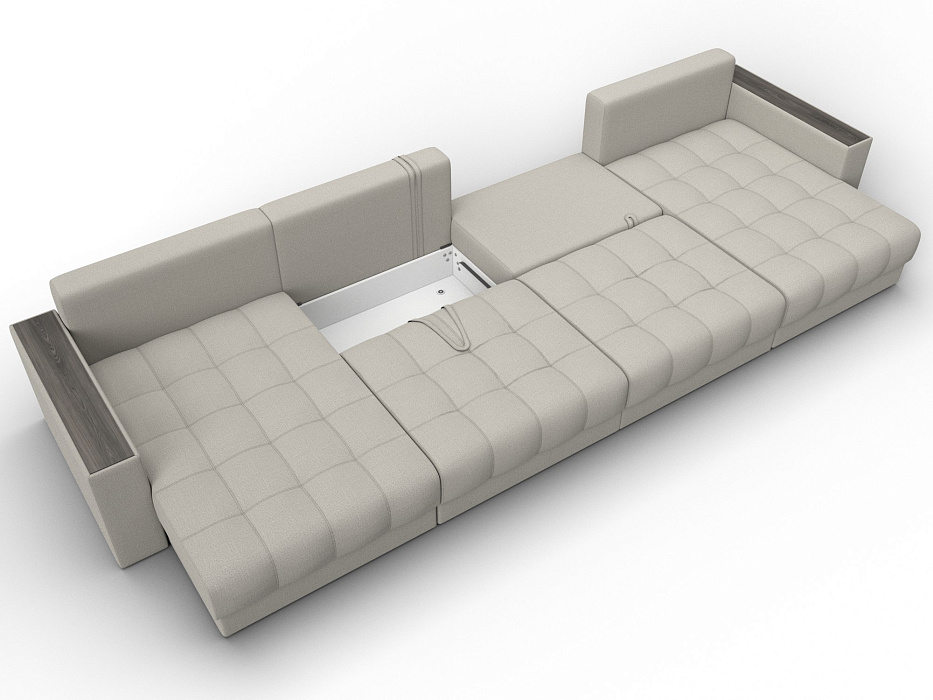 Диван П-образный с декором Лига-049 НПБ Лонг (амур 02 бежевый)