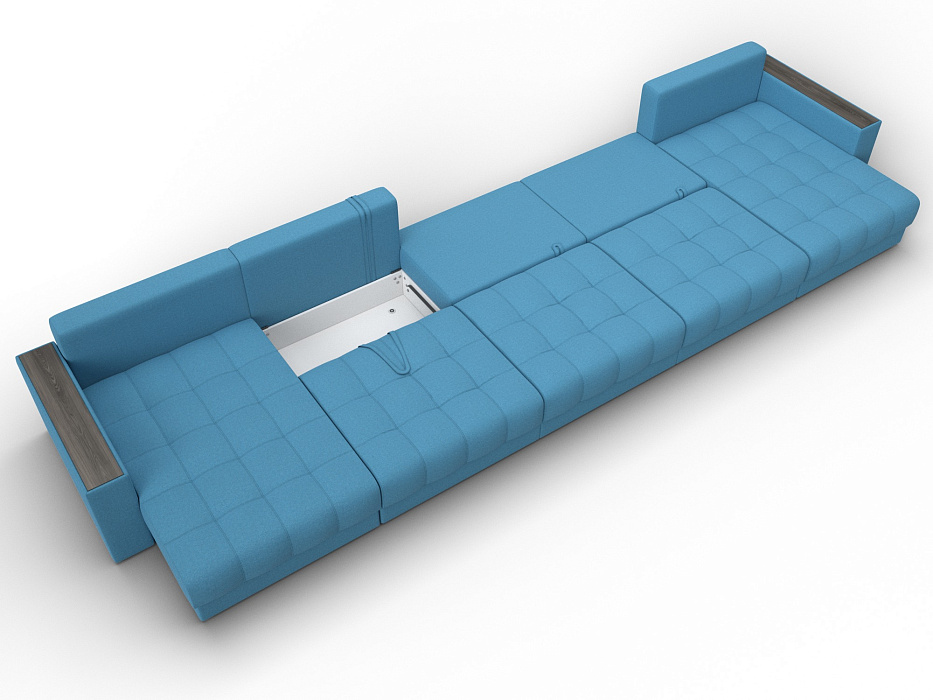Диван П-образный с декором Лига-049 НПБ Мегалонг (амур 10 голубой)