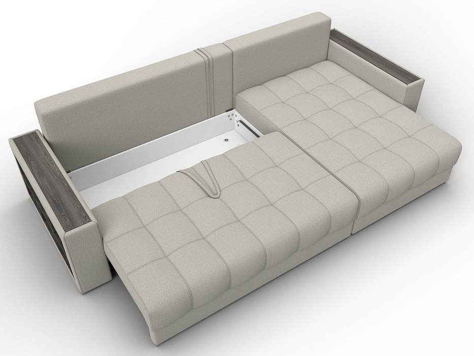 Диван угловой с декором и полкой Лига-050 НПБ (амур 02 бежевый)