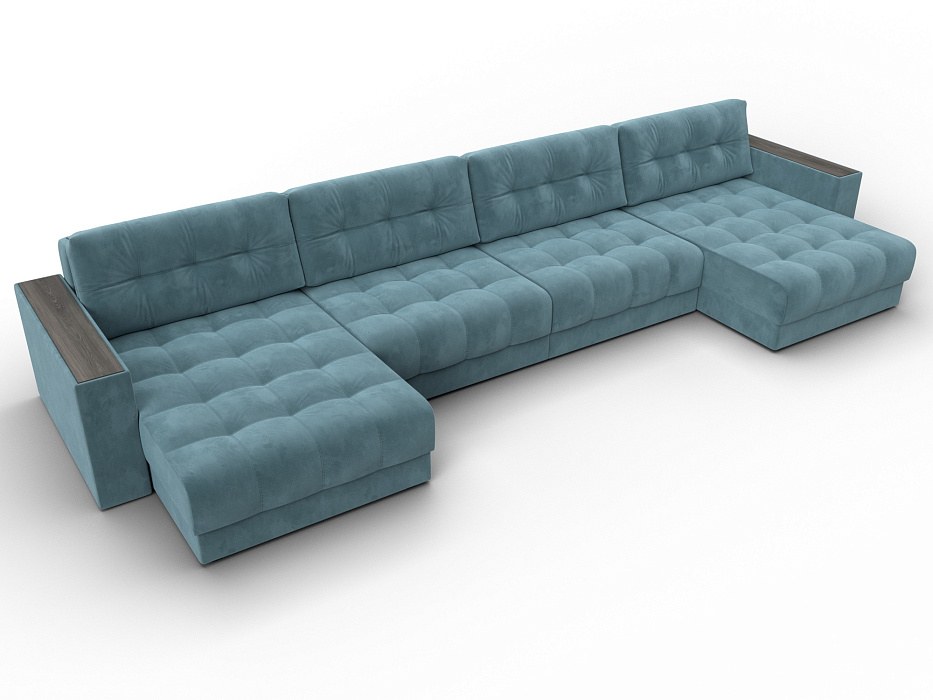 Диван П-образный с декором Лига-049 НПБ Лонг (seven 113 бирюзовый)