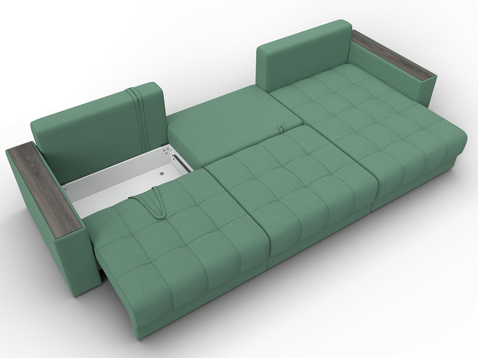 Диван угловой с декором Лига-049 НПБ Лонг (амур 11 зеленый)