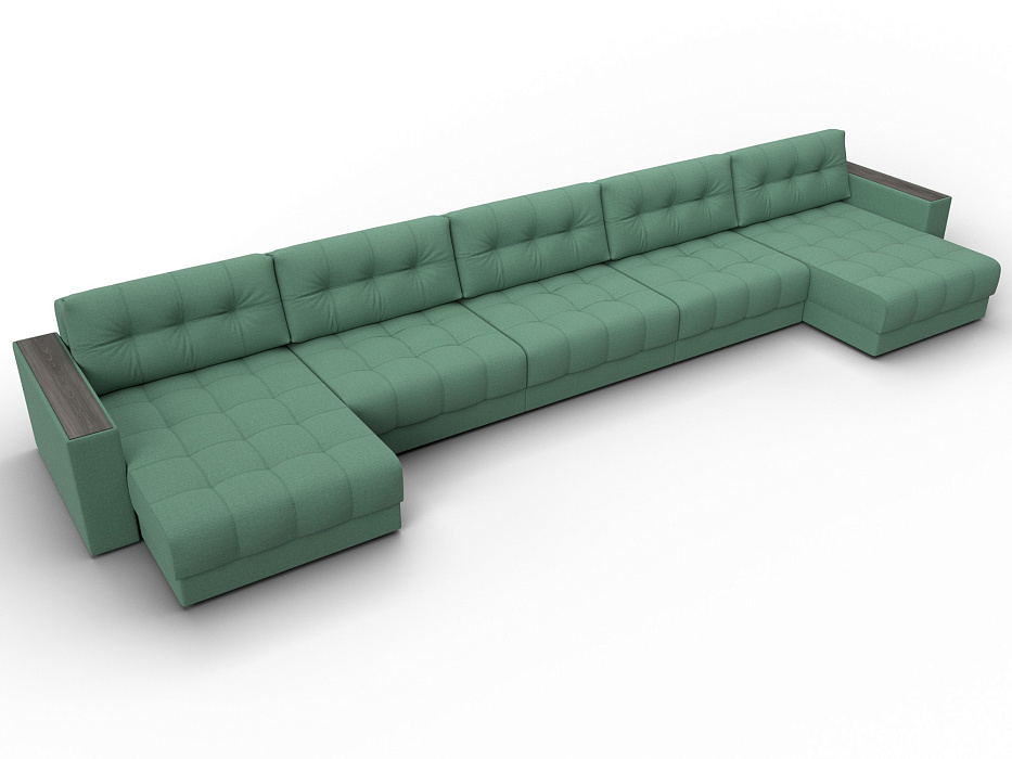 Диван П-образный с декором Лига-049 НПБ Мегалонг (амур 11 зеленый)