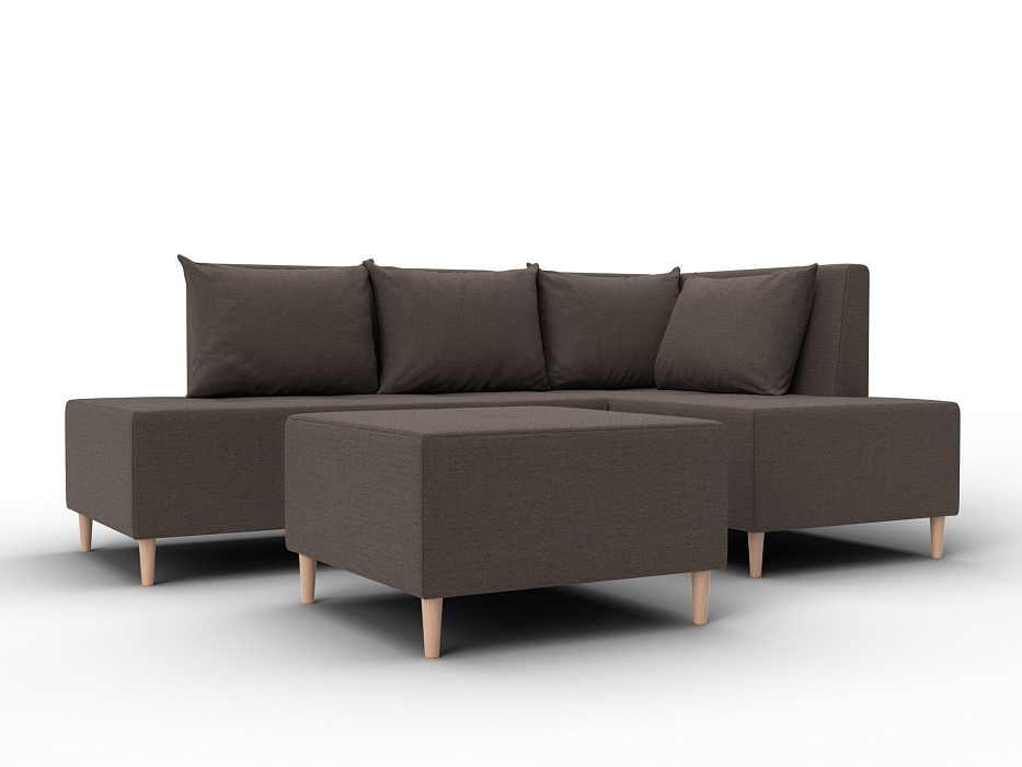 Диван угловой модульный с пуфом Лига-126 угол правый (амур 05 коричневый)