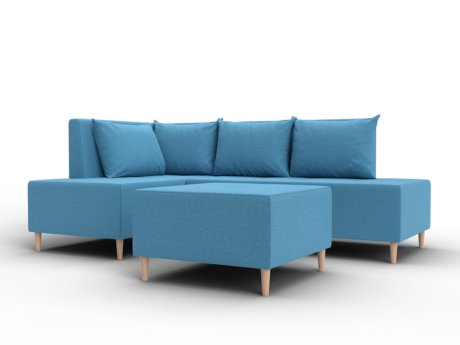 Диван угловой модульный с пуфом Лига-126 угол левый (амур 10 голубой)