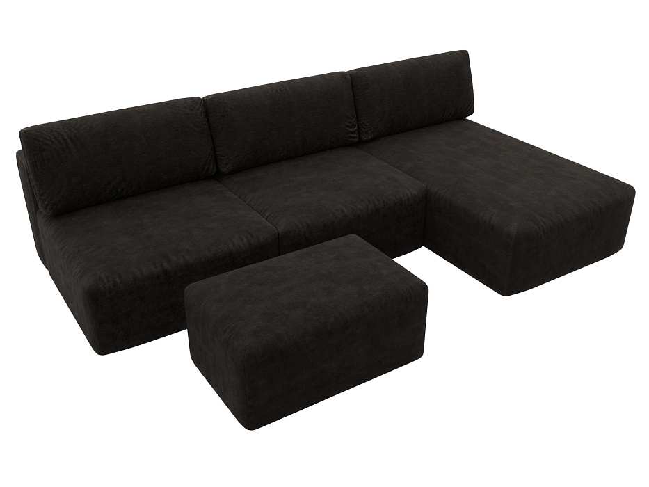 Диван угловой модульный с пуфом Лига-060 НПБ Лонг угол универсальный (brut 17 коричневый)