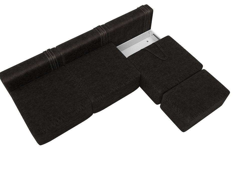 Диван угловой модульный с пуфом Лига-060 НПБ Лонг угол универсальный (brut 17 коричневый)