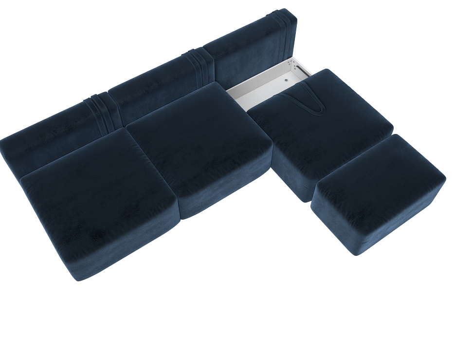 Диван угловой модульный с пуфом Лига-060 НПБ Лонг угол универсальный (tower 13 синий)