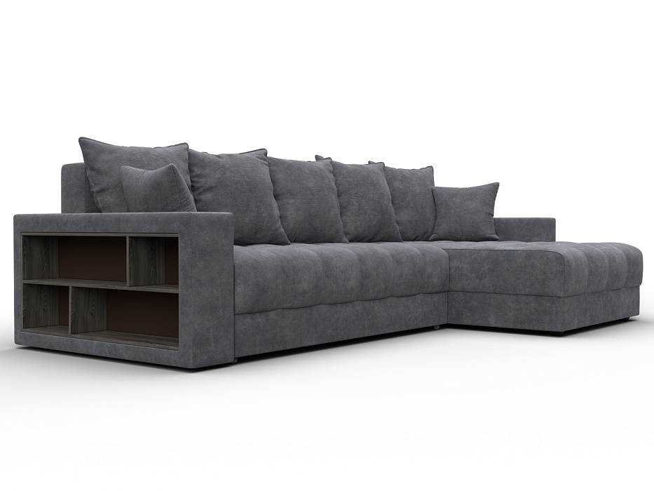 Диван угловой с декором и полкой Лига-050 НПБ (brut 16 темно-серый)