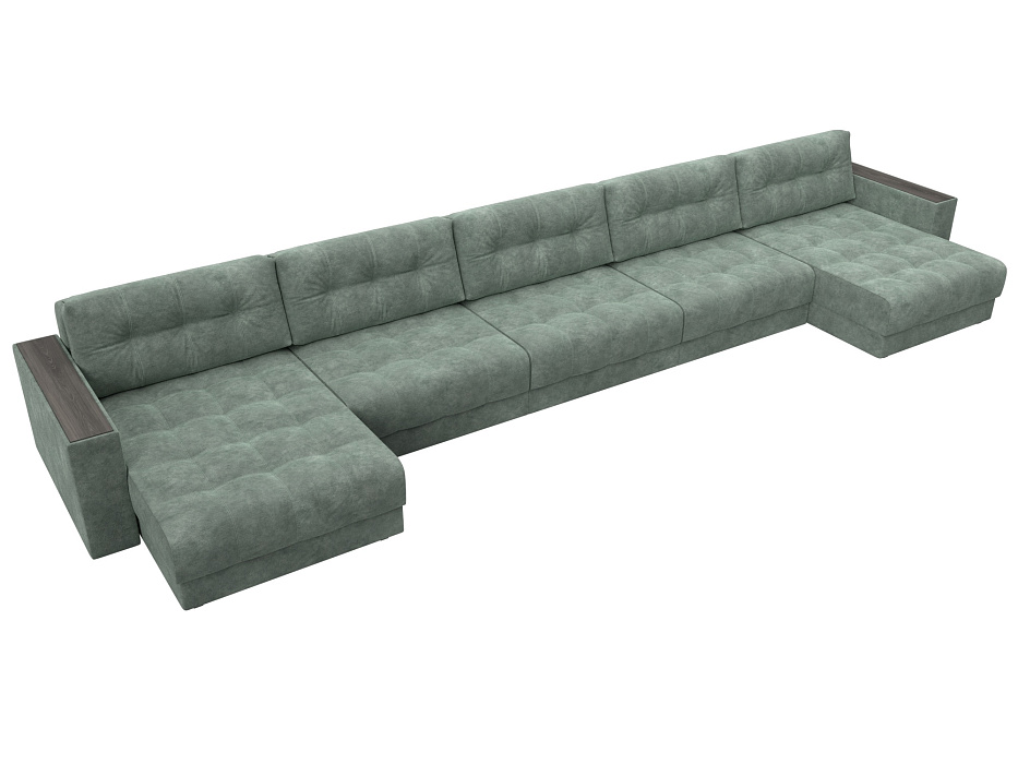 Диван П-образный с декором Лига-049 НПБ Мегалонг (brut 08 зеленый)