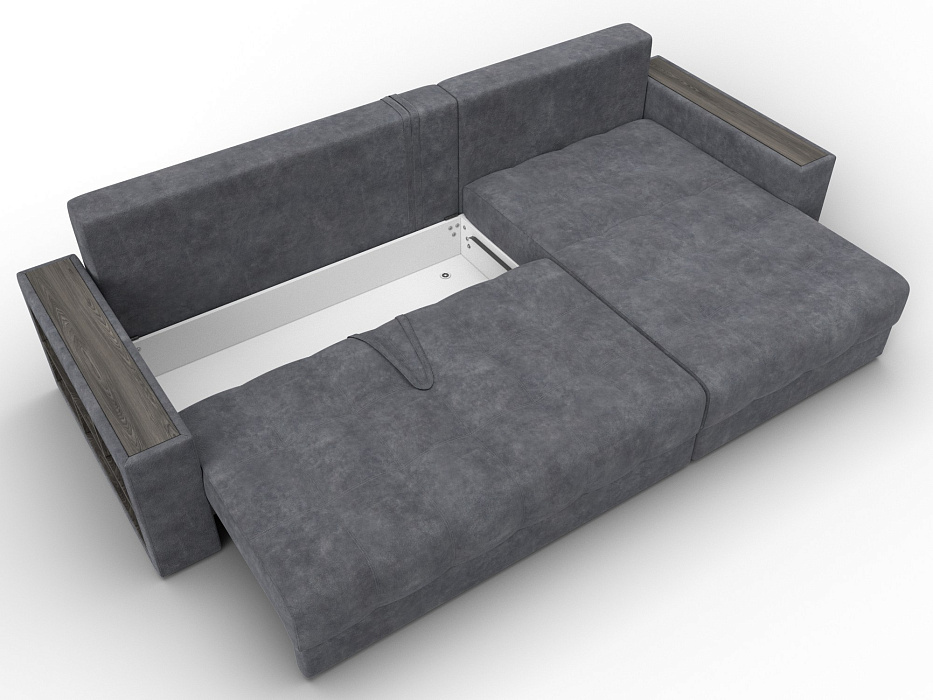 Диван угловой с декором и полкой Лига-050 НПБ (brut 16 темно-серый)