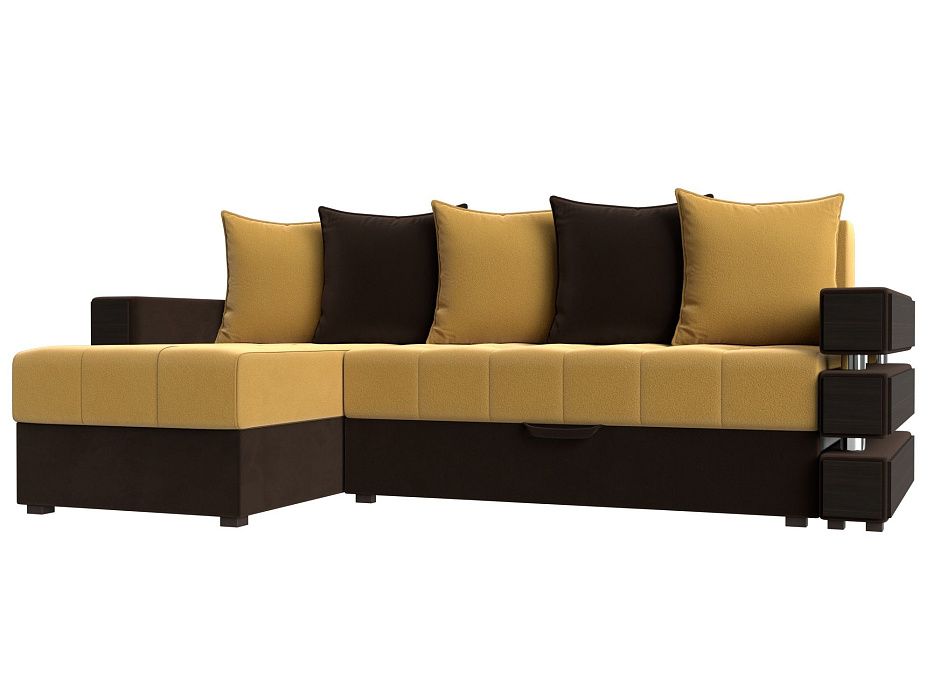 Угловой диван Венеция левый угол (желтый\коричневый цвет)