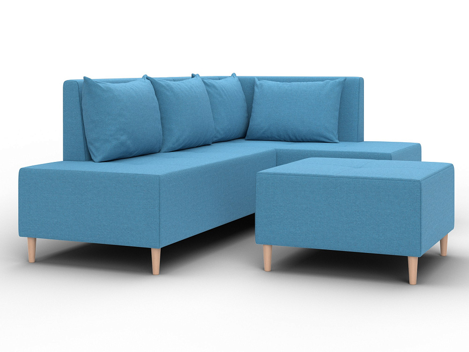 Диван угловой модульный с пуфом Лига-126 угол правый (амур 10 голубой)