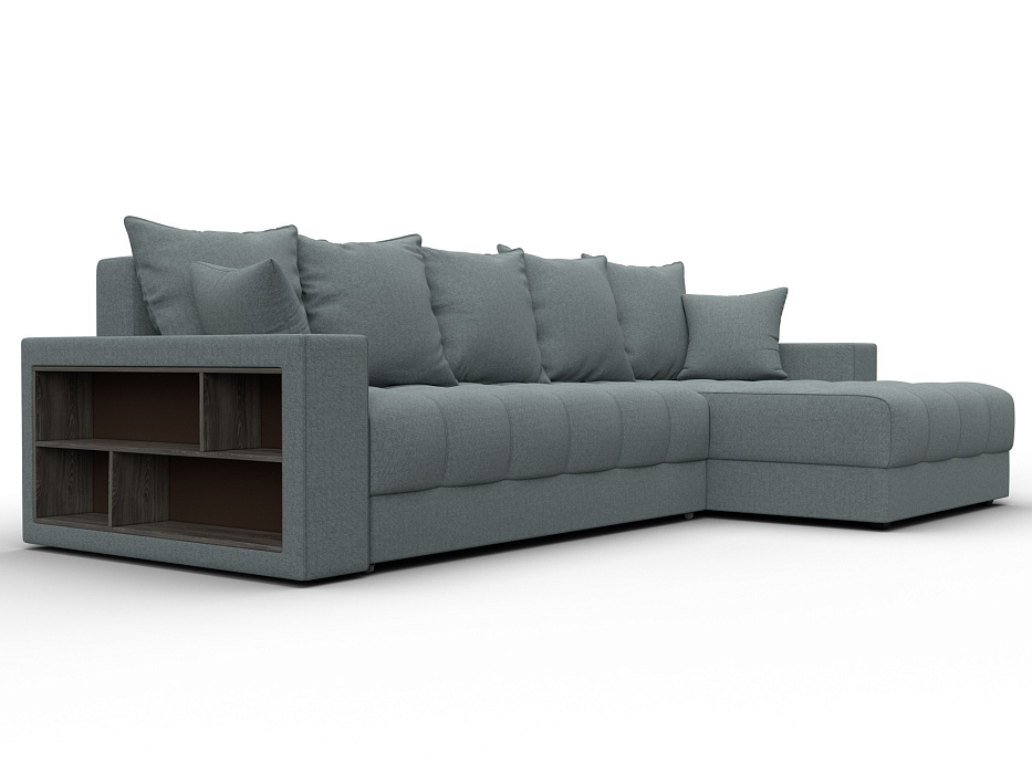 Диван угловой с декором и полкой Лига-050 НПБ (амур 07 серый)