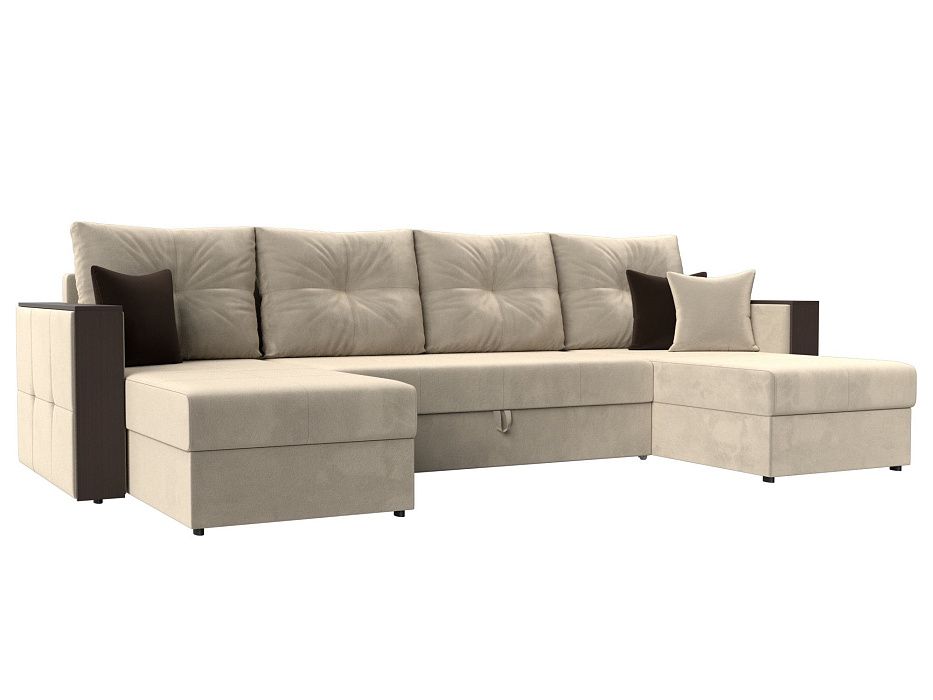 П-образный диван Валенсия (бежевый\коричневый цвет)