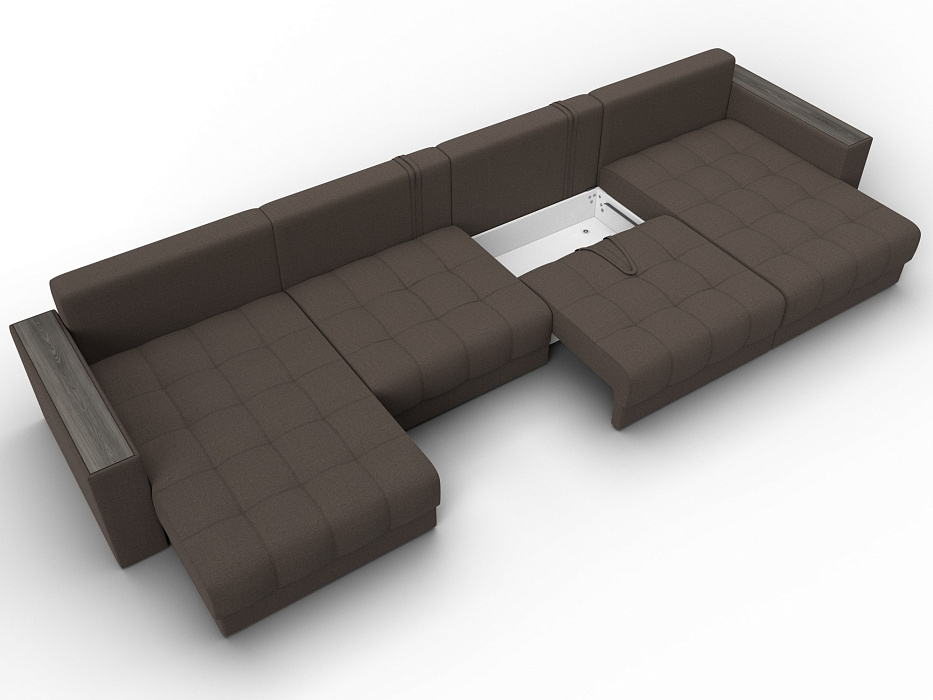 Диван П-образный с декором Лига-049 НПБ Лонг (амур 05 коричневый)