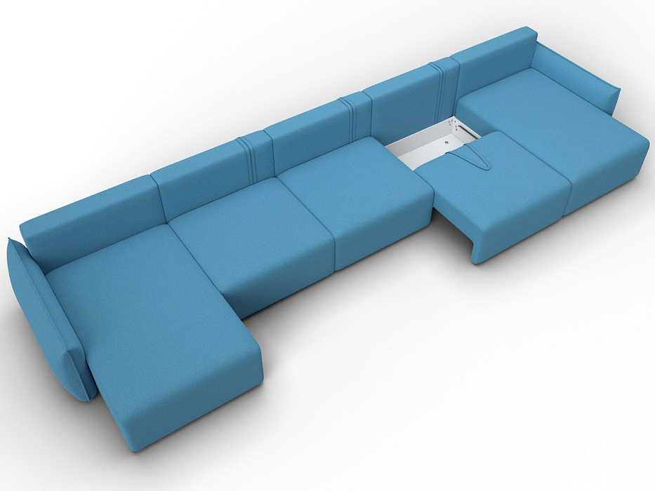 Диван П-образный Лига-051 НПБ МегаЛонг (амур 10 голубой)