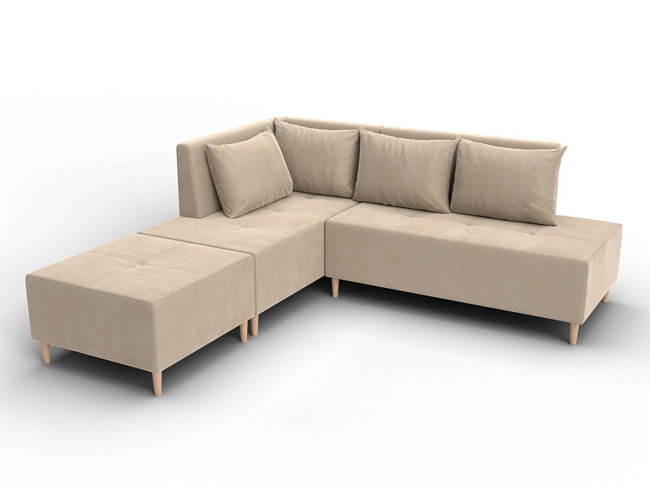 Диван угловой модульный с пуфом Лига-126 угол левый (seven 729 бежевый)