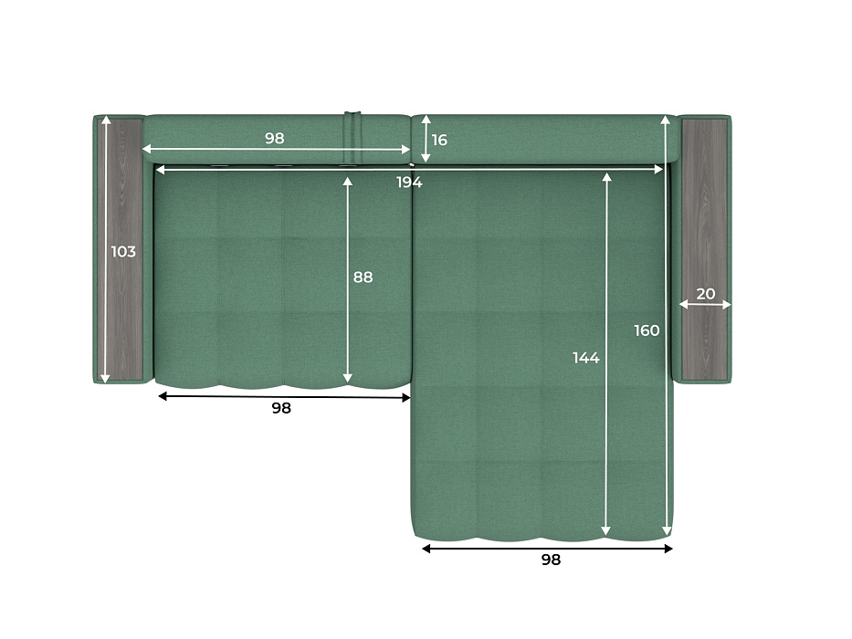 Диван угловой с декором Лига-049 НПБ (амур 11 зеленый)