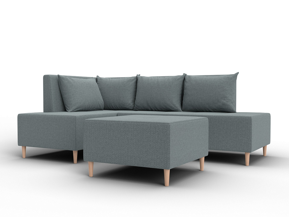 Диван угловой модульный с пуфом Лига-126 угол левый (амур 07 серый)