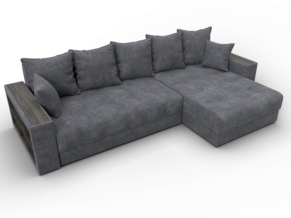 Диван угловой с декором и полкой Лига-050 НПБ (brut 16 темно-серый)