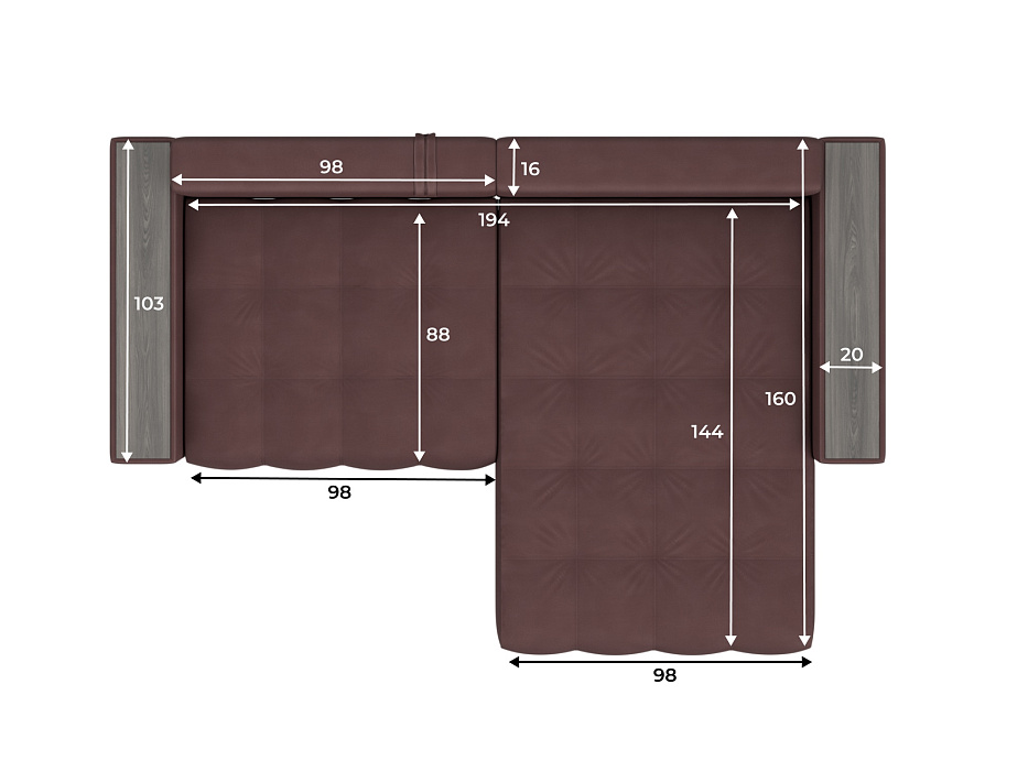 Диван угловой с декором Лига-049 НПБ (joly 09 бордовый) Диван угловой с декором Лига-049 НПБ (joly 09 бордовый)