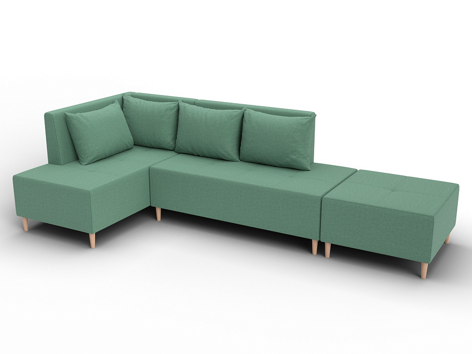 Диван угловой модульный с пуфом Лига-126 угол левый (амур 11 зеленый)