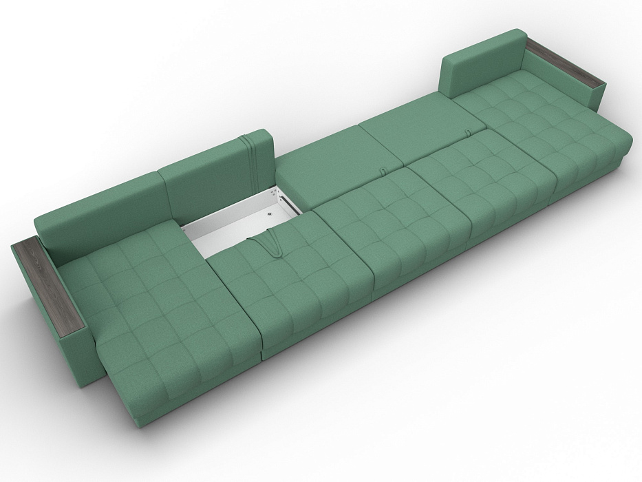 Диван П-образный с декором Лига-049 НПБ Мегалонг (амур 11 зеленый)