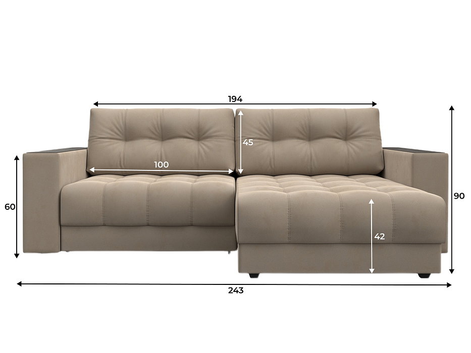 Диван угловой с декором Лига-049 НПБ (seven 729 бежевый)