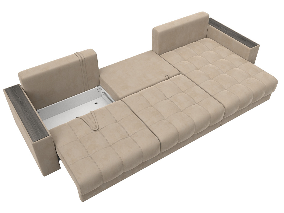 Диван угловой с декором Лига-049 НПБ Лонг (seven 729 бежевый)