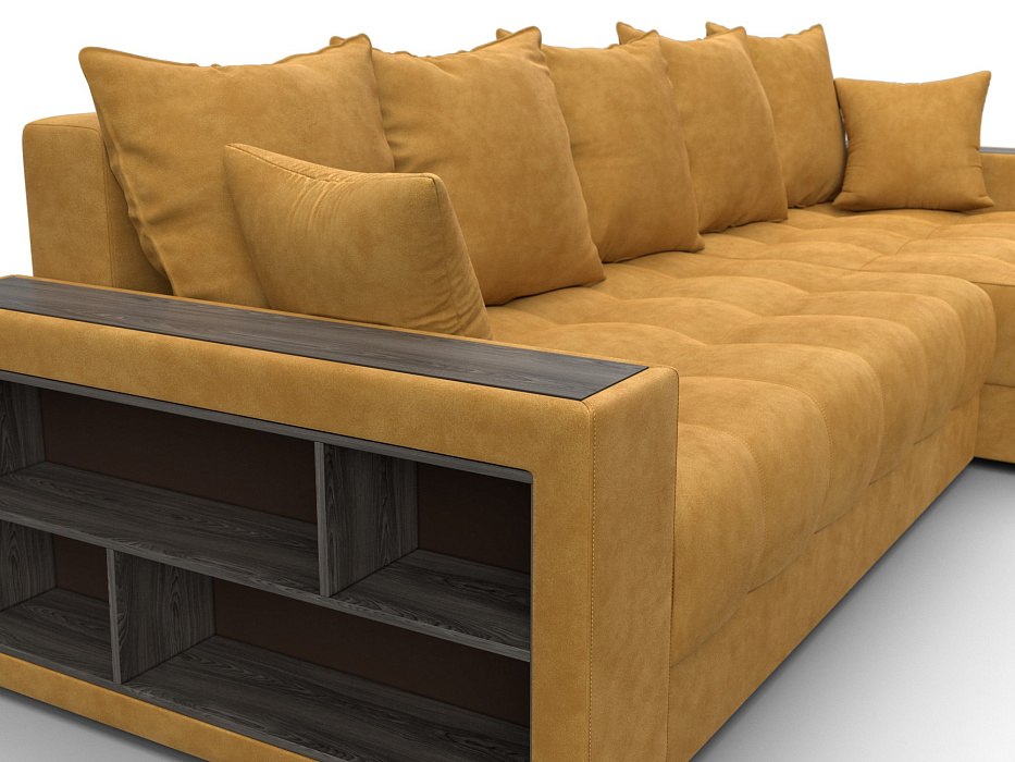 Диван угловой с декором и полкой Лига-050 НПБ (brut 10 желтый)