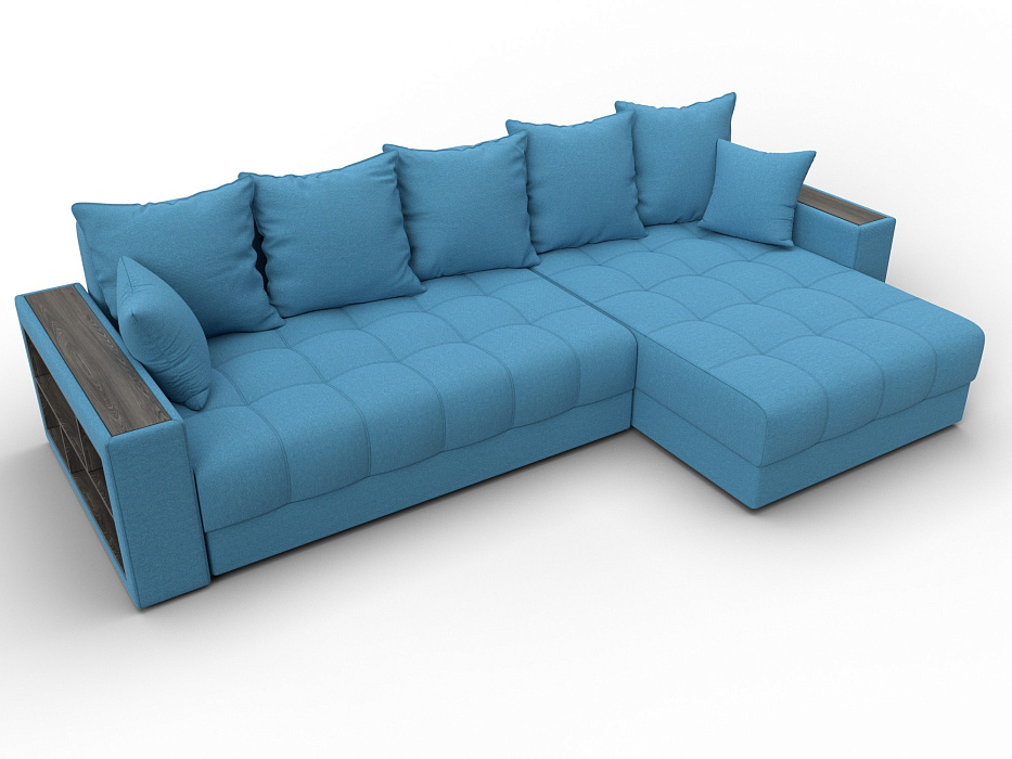 Диван угловой с декором и полкой Лига-050 НПБ (амур 10 голубой)