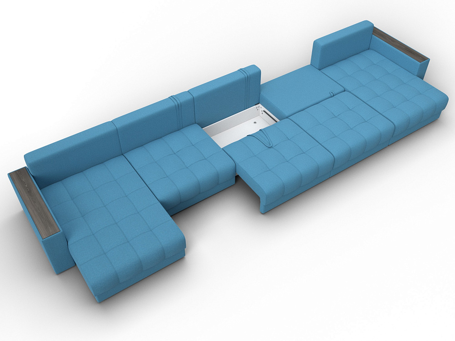 Диван П-образный с декором Лига-049 НПБ Мегалонг (амур 10 голубой)
