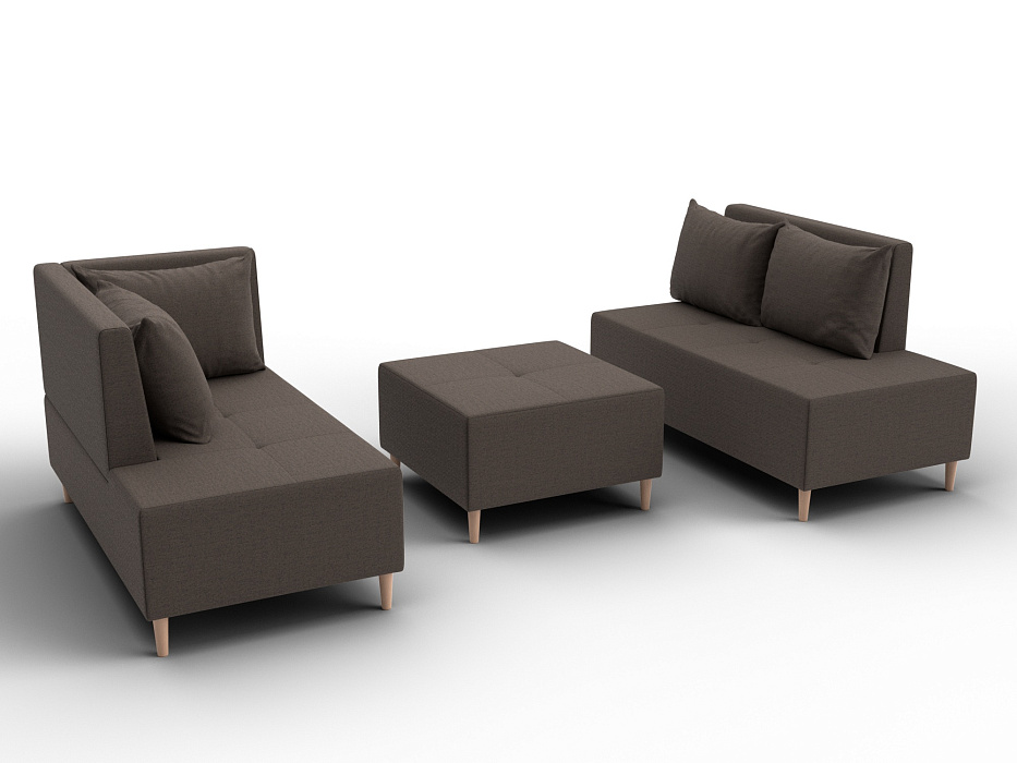 Диван угловой модульный с пуфом Лига-126 угол левый (амур 05 коричневый)